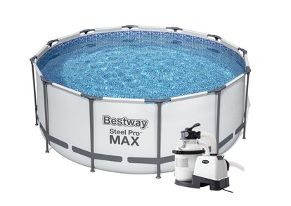Bazén Bestway s konštrukciou 3,66 x 1,22m svetlo šedý set s pieskovou filtráciou 4m3/hod