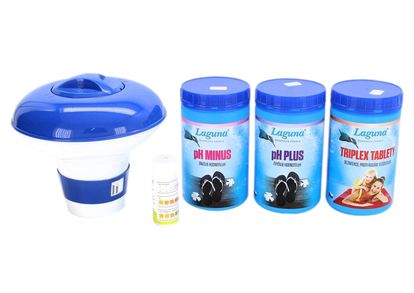 I.Základní set na chlórové ošetrenie vody (Triplex tablety, pH-, pH +, tester, plavák)