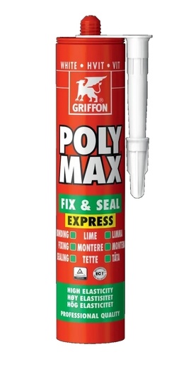 Montážne lepidlo a tmel Griffon Polymax Fix & Seal Express 425g biele