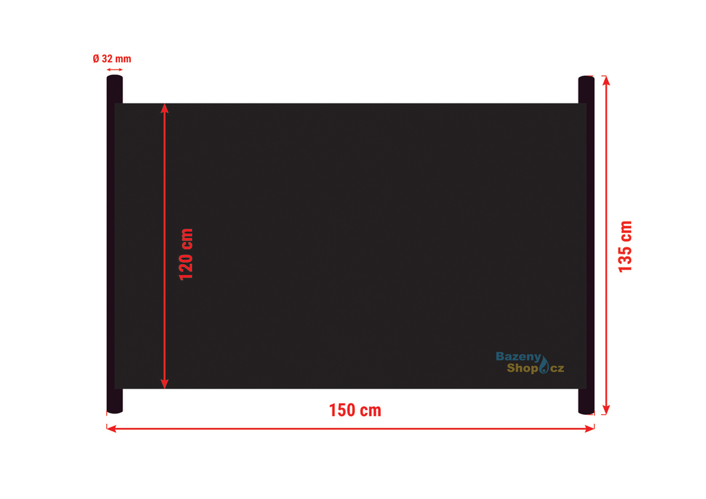 Rozměry solárního panelu AKYSUN HOBBY 1,2 × 1,5m, d32