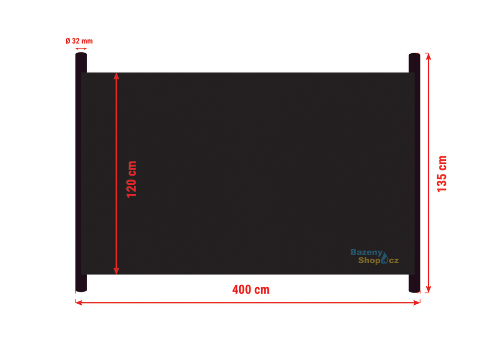 Rozměry solárního panelu AKYSUN HOBBY 1,2 × 4,0m, d32